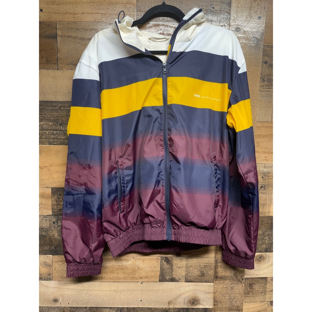 Wood Wood Emmett Jacket Mens Medium Colorblock Striped Windbreaker AW18.3 Hooded